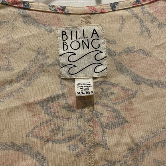 Billabong Womens M-L Oversized Beach Boho Fringe Cardigan Kimono Beige Pink Gray - Picture 3 of 9